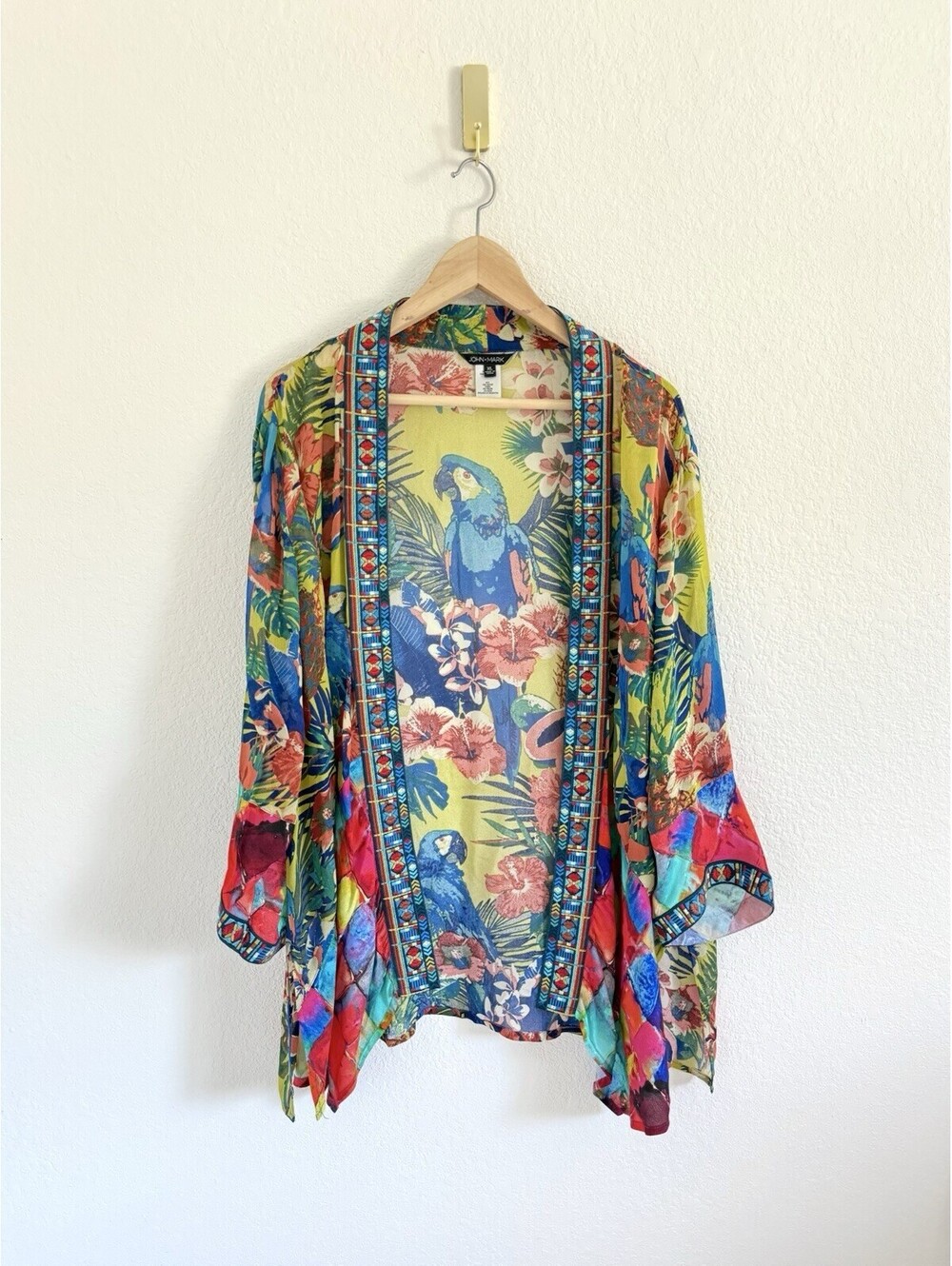 John Mark Kimono Bird Floral Embroidered Print Boho Resort Size Women’s XL Flowy